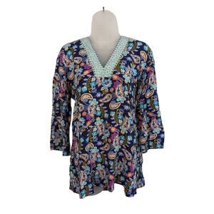 Liz Claiborne Floral Paisley V Neck Tunic Top Size Small